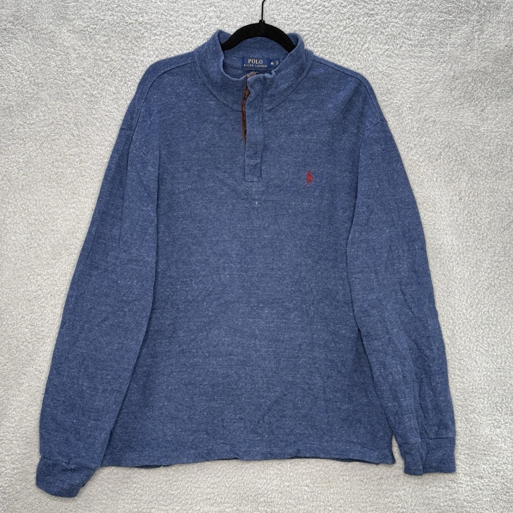 Ralph Lauren Polo Sweater Mens XL Blue Pony Mock Neck 1/4 Zip‎ Henley Pullover